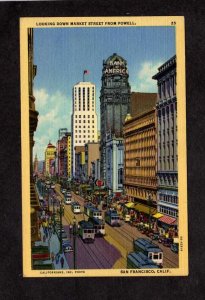 CA Market St Trolley Cars Bank of America Bldg San Francisco California Postcard
