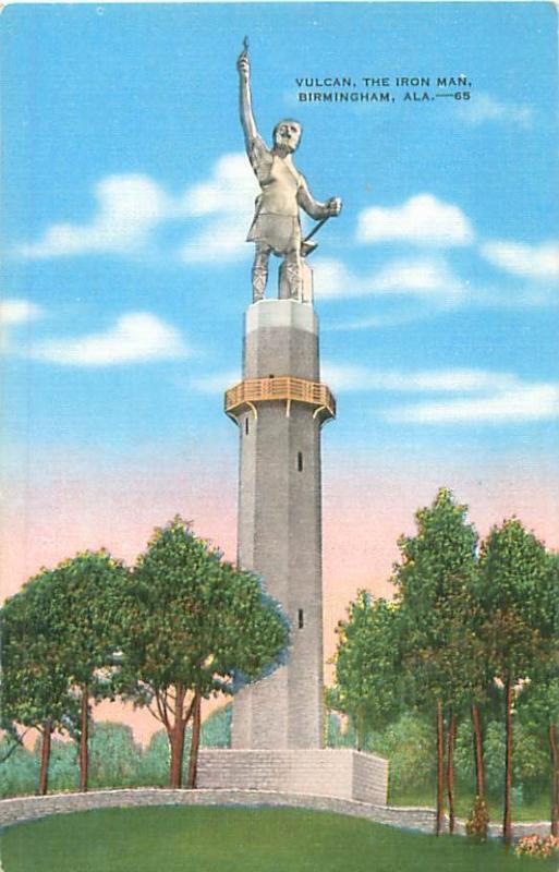 Birmingham, Alabama Vulcan the Iron Man Statue Linen Postcard