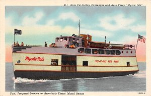 Ohio OH   PUT-IN-BAY AUTO & PASSENGER FERRY BOAT~Mystic Isle  ca1940's Postcard