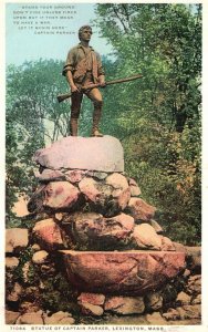 Vintage Postcard Statue Of Captain Parker Lexington Massachusetts Detroit Publ.