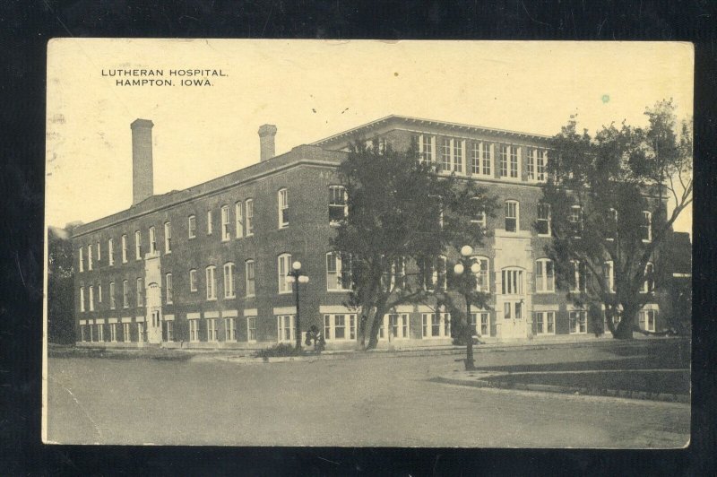 HAMPTON IOWA LUTHERAN HOSPITAL BUILDING VINTAGE POSTCARD 1919 RPO CANCEL