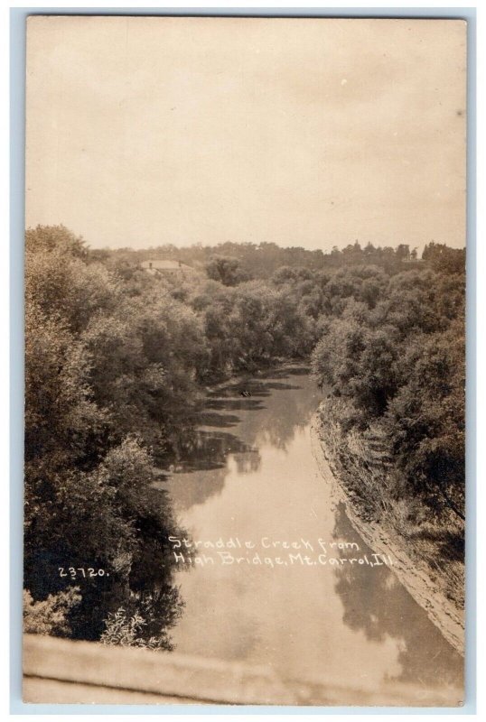 c1910's Straddle Creek From High Bridge Mt. Carroll IL RPPC Photo Postcard