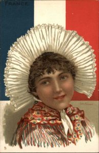 Tuck Connoisseur 2669 Beautiful Woman France Flag Patriotic c1910 Postcard