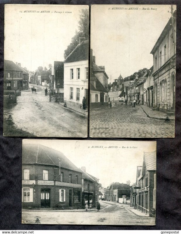 h3852 - France [62] AUBIGNY-en-ARTOIS 1910s Lot of (7) Postcards La Gare, Street
