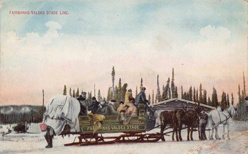 Fairbanks Valdes Horses Sleigh Sled Stage Line Alaska 1910c postcard