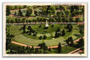 Birds Eye View US National Military Cemetery Gettysburg PA UNP Linen Postcard S8