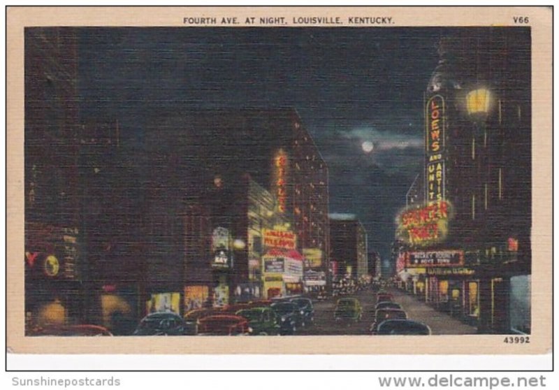 Fourth Avenue At Night Louisville Kentucky 1945