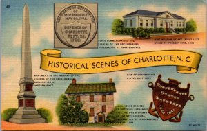 Linen Postcard Historical Scenes of Charlotte, North Carolina