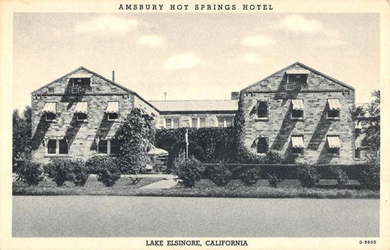 Lake Elsinore California Amsbury Hot Springs Hotel Antique Postcard K87215