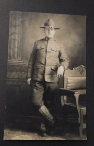 Mint Postcard America WWI Soldier Military Uniform Formal Photo RPPC