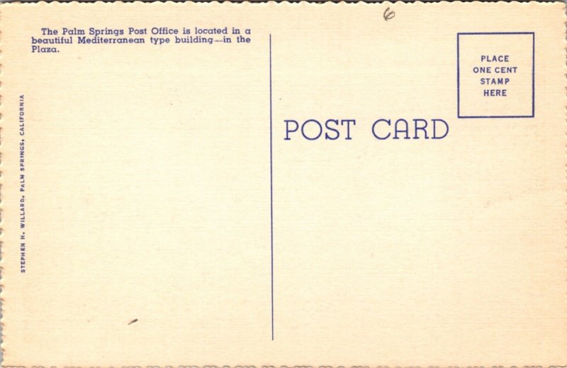 Linen Postcard Post Office in Palm Springs, California