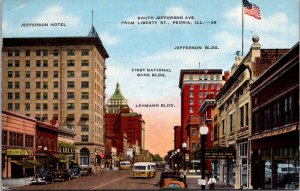 Business District, Jefferson Avenue Peoria IL Vintage Postcard T76