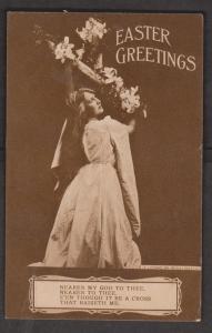 Easter Greetings - Religious - Woman & Cross & Flowers - Used 1912