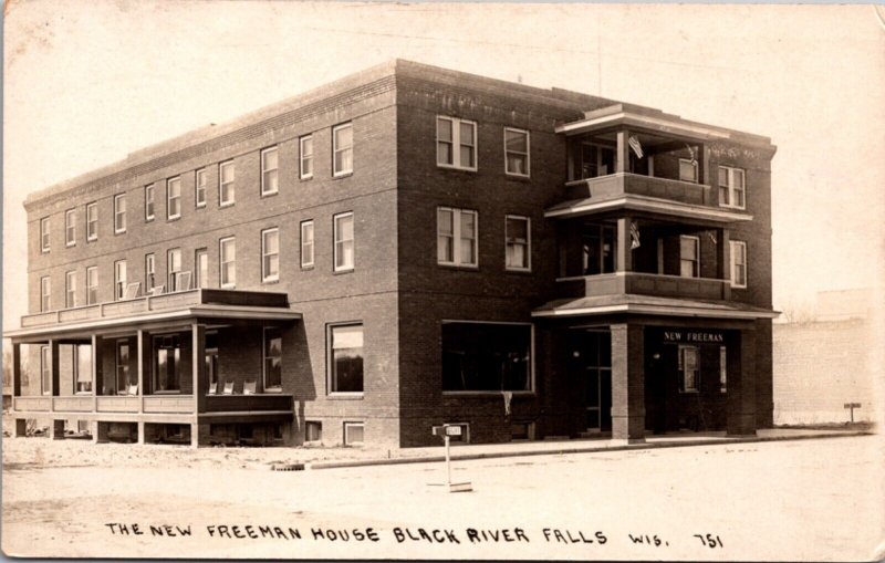 Real Photo Postcard New Freeman House in Black River Falls, Wisconsin