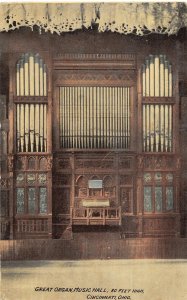 J1/ Cincinnati Ohio Postcard c1910 Interior Music Hall Pipe Organ 211