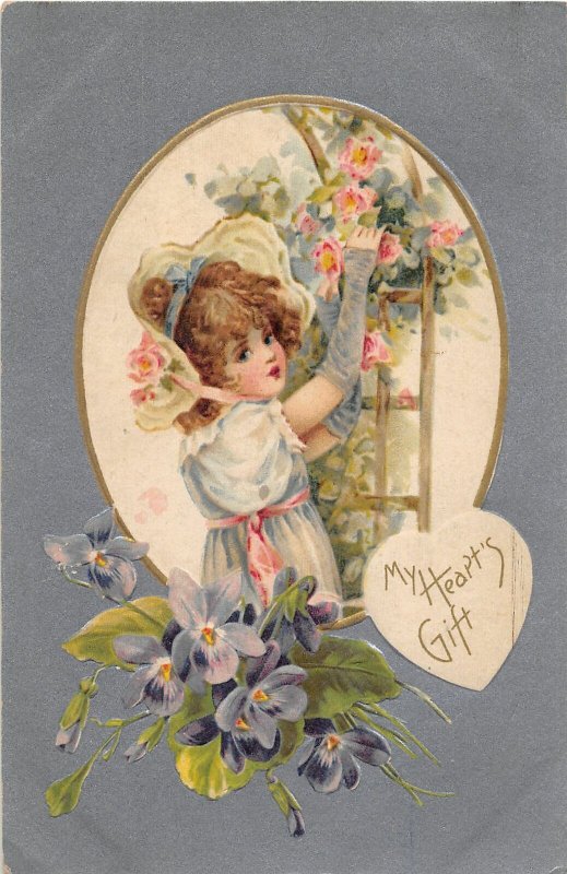 G26/ Valentine's Day Love Holiday Postcard c1910 Pretty Girl Flowers 9