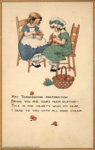 Tuck Thanksgiving Girls Peeling Apples Food Prep c1910 Vintage Postcard
