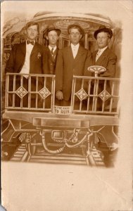 Real Photo Postcard Four Men Train, Road to Ruin, Denver Studios Colorado