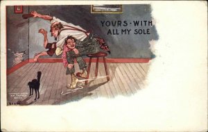 Man Spanking Little Boy with Shoe Child Abuse c1910 Vintage Postcard