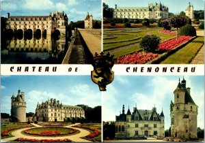 VINTAGE CONTINENTAL SIZE POSTCARD MULTIPLE VIEWS CHATEAU DE CHENONCEAU 1977