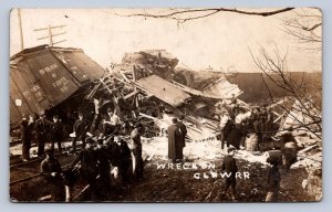 J87/ Lansing Ohio RPPC Postcard c1910 CL&W Railroad Disaster Freter 799