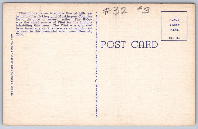 K29/ Newark Ohio Postcard Linen Indian Flint Pit Ridge Park Knapping 526