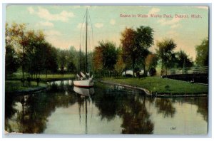 1909 Scene In Water Works Park Sailboat Detroit Michigan MI Antique Postcard 