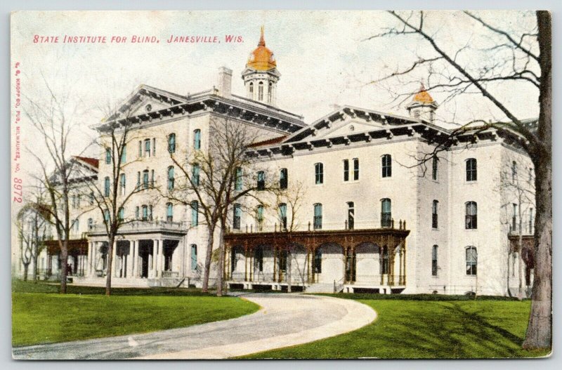 Janesville Wisconsin~State Institution for Blind~Victorian Porches~1910 Postcard 