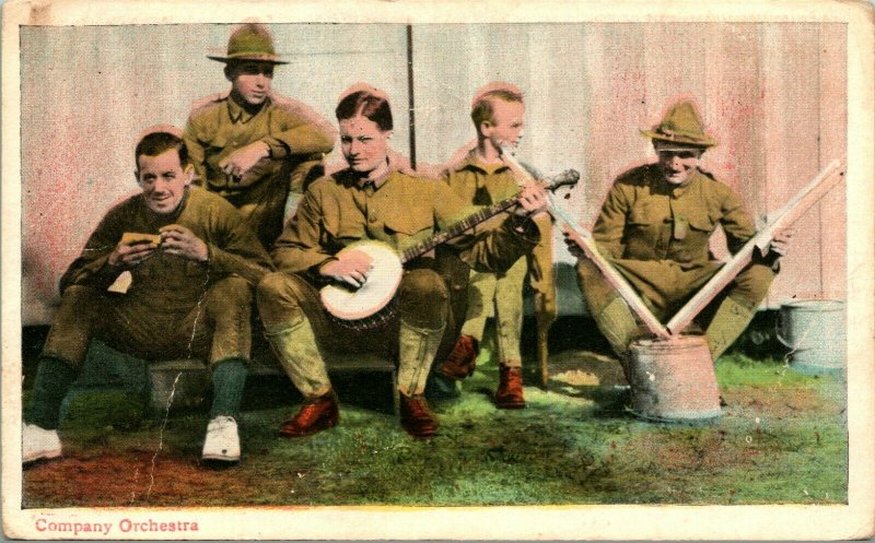 Company Orchestra US Militär Herren Musiker WW1 Unbenutzt Illustriert Postkarte