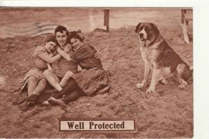 DOG / WELL PROTECTED BATHING BEAUTIES 1910 postcard