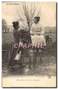 Postcard Old Folklore In the Basque country meeting of two Basquaises Donkey ...