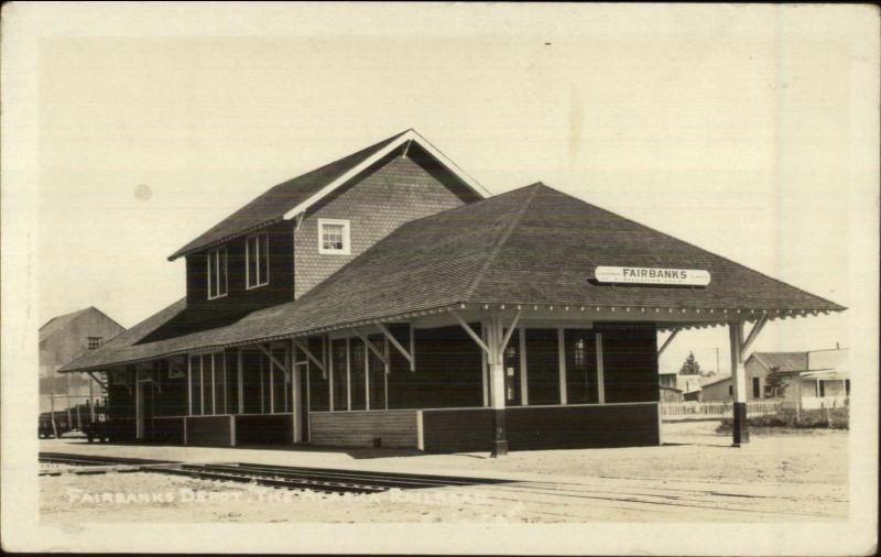 Fairbanks AK RR Train Depot Station c1920 Real Photo Postcard