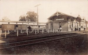 ZC1/ Paulding Ohio RPPC Postcard c1910 Railroad Depot Cars Train  56