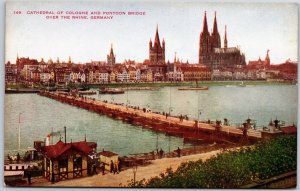 Cathedral Of Cologne And Pantoon Bridge Rhine Germany Postcard