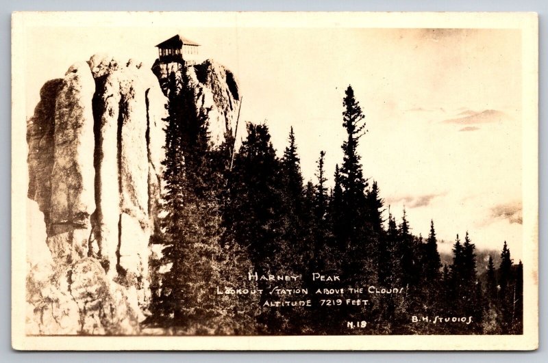 RPPC Lookout Tower Station Harney Peak  SD Above Clouds C1920s Postcard Z9