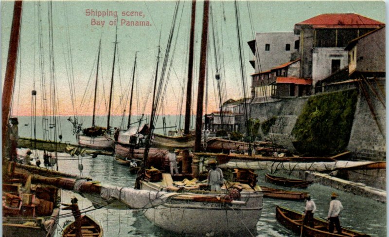 1910s Shipping Scene Bay of Panama Postcard