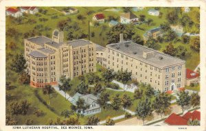 DES MOINES, Iowa IA    IOWA LUTHERAN HOSPITAL~Bird's Eye View    1932 Postcard