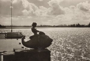Hannover Maschee Girl Rides Dolphin Statue 1968 German Vintage Postcard