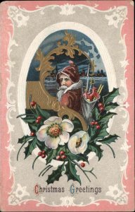 Christmas Santa Claus Toys Flowers Embossed c1900s-10s Postcard