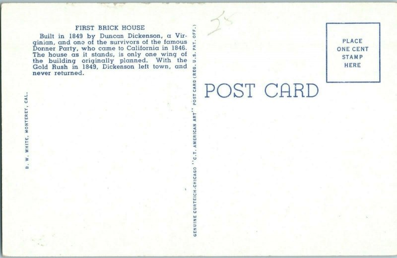 First Brick House Duncan Dickenson Donner Party Vintage Postcard