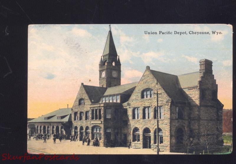 CHEYENNE WYOMING UNION PACIFIC RAILROAD DEPOT TRAIN STATION POSTCARD