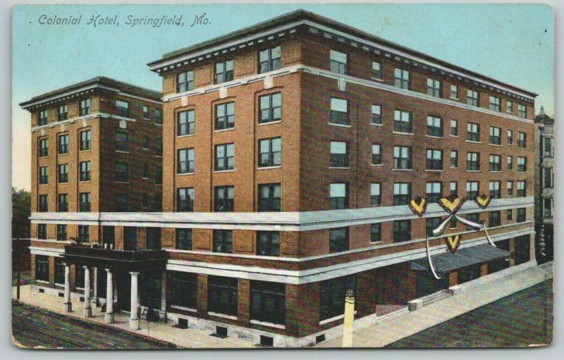 Springfield Missouri~Colonial Hotel~Patriotic Bunting at Side Door~1912 Postcard 