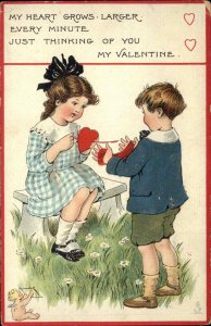 Tuck Young Love Valentine Boy and Girl Knitting c1910 Vintage Postcard