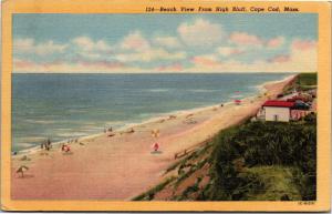 Beach View from High Bluff, Cape Code Massachusetts Vintage Postcard J02