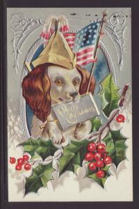 A Merry Christmas,Dog,Holly,Flag Postcard
