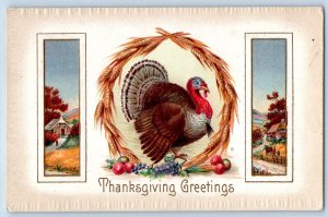 Bird Island Minnesota MN Postcard Thanksgiving Greetings Turkey And Fruits c1910