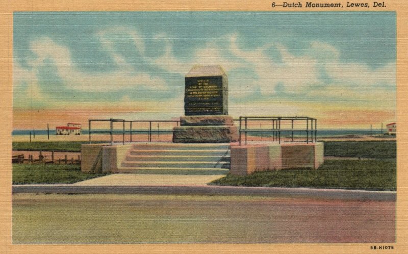 Vintage Postcard Dutch Colony Memorial Monument Lewes Delaware DE Harry P. Cann