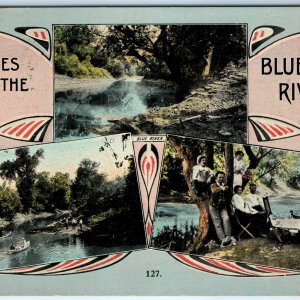 c1910s Kansas Blue River Scenes Camp Canoe Elite Post Card City MO A172