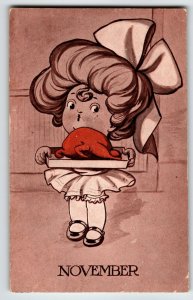 November Girl Postcard Thanksgiving Turkey Artist Dodsworth AH Co. Vintage 1908