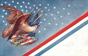 Vintage Postcard 1910's Patriotic American Flags and Eagle Embossed